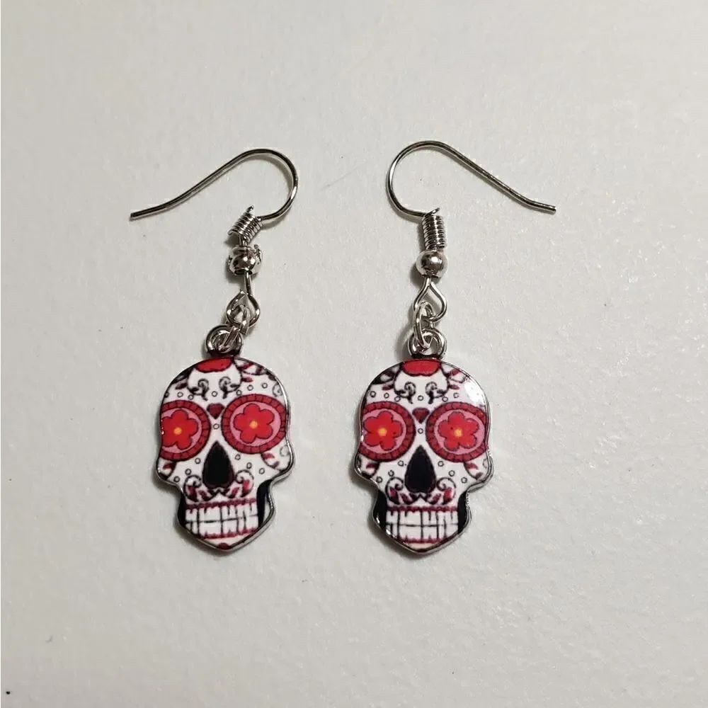 Handmade Halloween Day of the Dead Dia De Muertos skull earrings